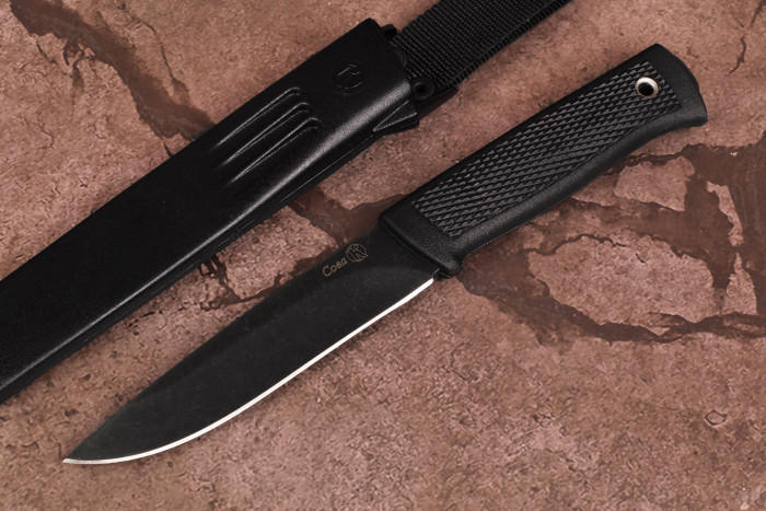 Нож "Сова" AUS-8 stonewash, черный, эластрон